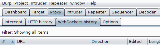 Burp Suite WebSockets tab