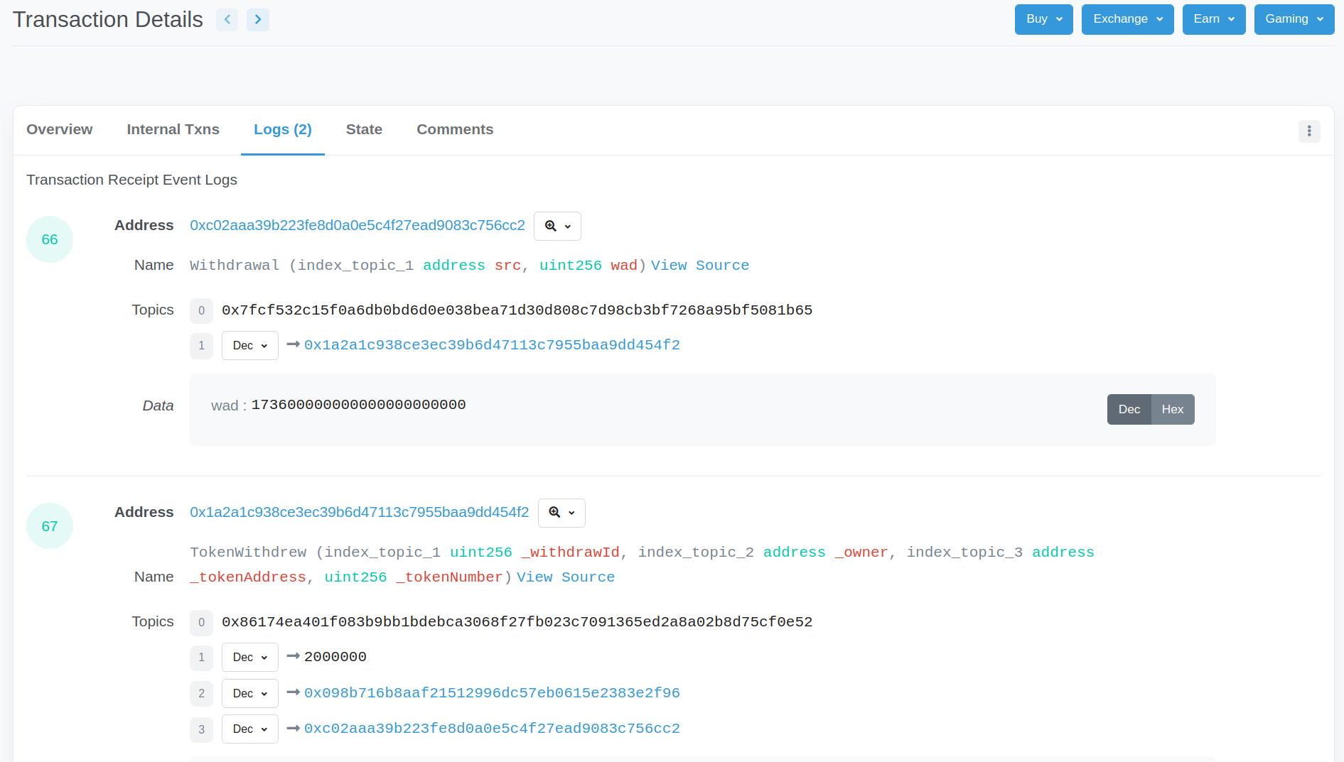 Ronin Transaction Logs